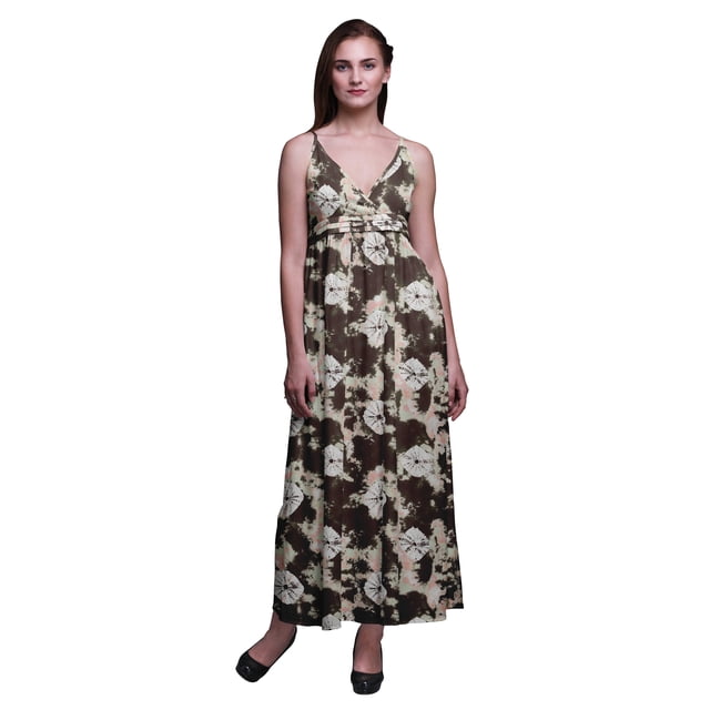 Bimba Robe Longue Maxi Bohème à Bretelles Sans Manches Imprimée Teinture sur Nœuds pour Femme - Petit