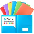 thumbnail image 1 of ZTTD 6 Pack Folders with Pockets, 2 Pocket Folders with Business Card Slot, Plastic Folder with Pockets, Heavy Duty File Folder Bulk, S-chool Business Office Filing Supplies, Random Color, 1 of 9