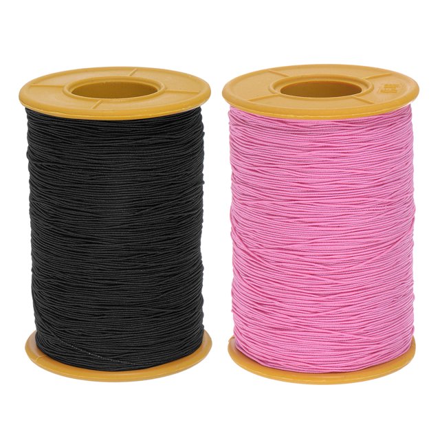 Uxcell 2pcs Elastic Sewing Thread 547 Yards 0.5mm Thickness Latex Sewing Thread for Hand Sewing, Gathering, Black & Pink