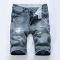 thumbnail image 2 of Pisexur Half Shorts Jeans Men's Ripped Trunks Stretchy Washed Jeans Trunks Cut-Off Classic Fit Biker Jeans Trunks, 2 of 6