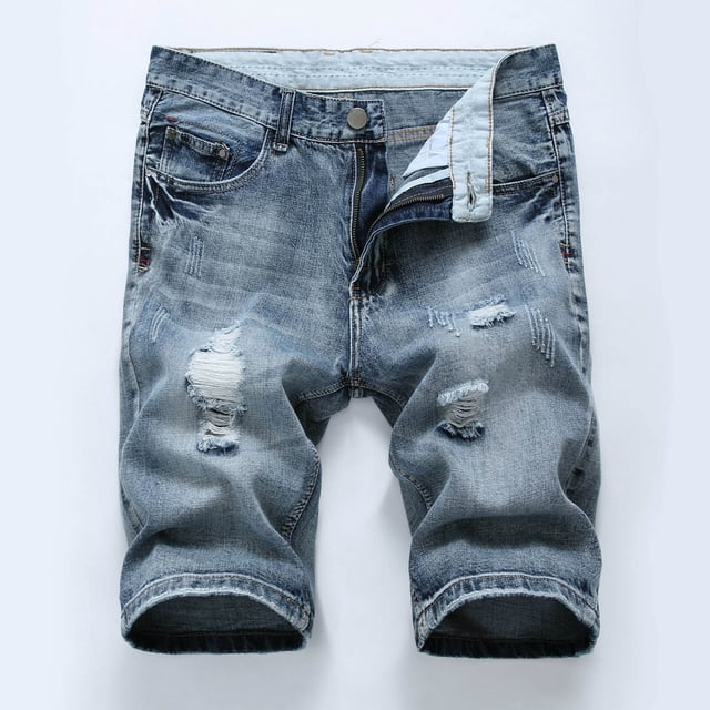 cllios Mens Denim Shorts Big and Tall, Men's Ripped Denim Trunks Stretchy Washed Jeans Trunks Cut-Off Classic Fit Biker Jeans Trunks