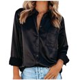 thumbnail image 2 of Jsaierl Womens Satin Silk Button Down Shirts Solid Color Lapel Collar Basic Blouses Long Sleeve Work Business Tops with Pockets, 2 of 9