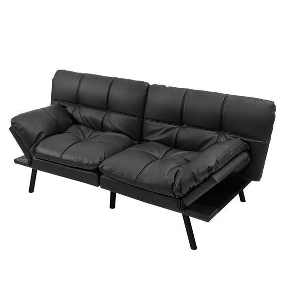 Giantex Canapé-Lit Convertible, Futon en Mousse Mémoire avec Dossier et Accoudoirs Réglables, Canapé-Lit Pliant Rembourré pour Petit Espace, Noir