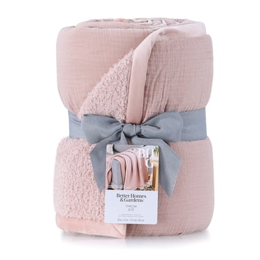 Better Homes & Gardens Gauze Reverse to Cozy Knit Throw Blanket Antique Blush, 50"X72"