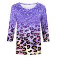 thumbnail image 5 of CEHVOM T-shirt Ample à Imprimé Léopard pour Femme, Manches 3/4, Col Rond, Haut Décontracté, Liquidation, 5 of 5
