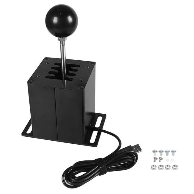 Levier de Vitesses Simulateur USB pour PC compatible avec Logitech G25 et G920, Conçu pour des Jeux de simulation de Course comme Dirt et WRC. Comprend une structure Interne en Acier Inoxydable, une base en Alliage d'Aluminium et un Levier de Vitesse Remplaçable de 49 mm de Diamètre. Comprend un Câble USB et un Matériel de Montage.