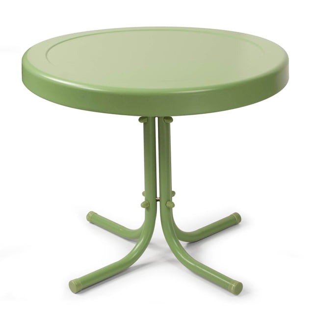Crosley Furniture Table d'Appoint Rétro en Métal pour Cour Arrière et Patio 19 Pouces x 22 Pouces Vert. Cette Table Ronde en Acier Présente une Finition Mate Résistante aux UV avec Revêtement en Poudre, des Bords Entièrement Roulés et une base Robuste à Quatre Pieds. Conçue pour l'Extérieur, Elle Mesure 22 Pouces de Diamètre et 19 Pouces de Hauteur, Ce Qui la Rend Idéale pour les patios, Terrasses Ou Espaces de Cour Arrière.
