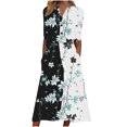 thumbnail image 2 of Ovzne Robes d'Été pour Femmes Robe pour Femme Robe Unie Ample Décontractée à la Mode Imprimée à Manches Courtes à Col en V Robe Mi-Mollet à Manches Courtes à Col en V Robe pour Femmes à Manches Courtes, 2 of 5