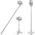 thumbnail image 1 of KOMI Selfie Stick Tripod with Fill Light, 40 inch Extendable and Portable Stable Selfie Stick Tripod with Wireless Remote Compatible with All Cellphones for Selfies, Live Streaming, Video, White, 1 of 5