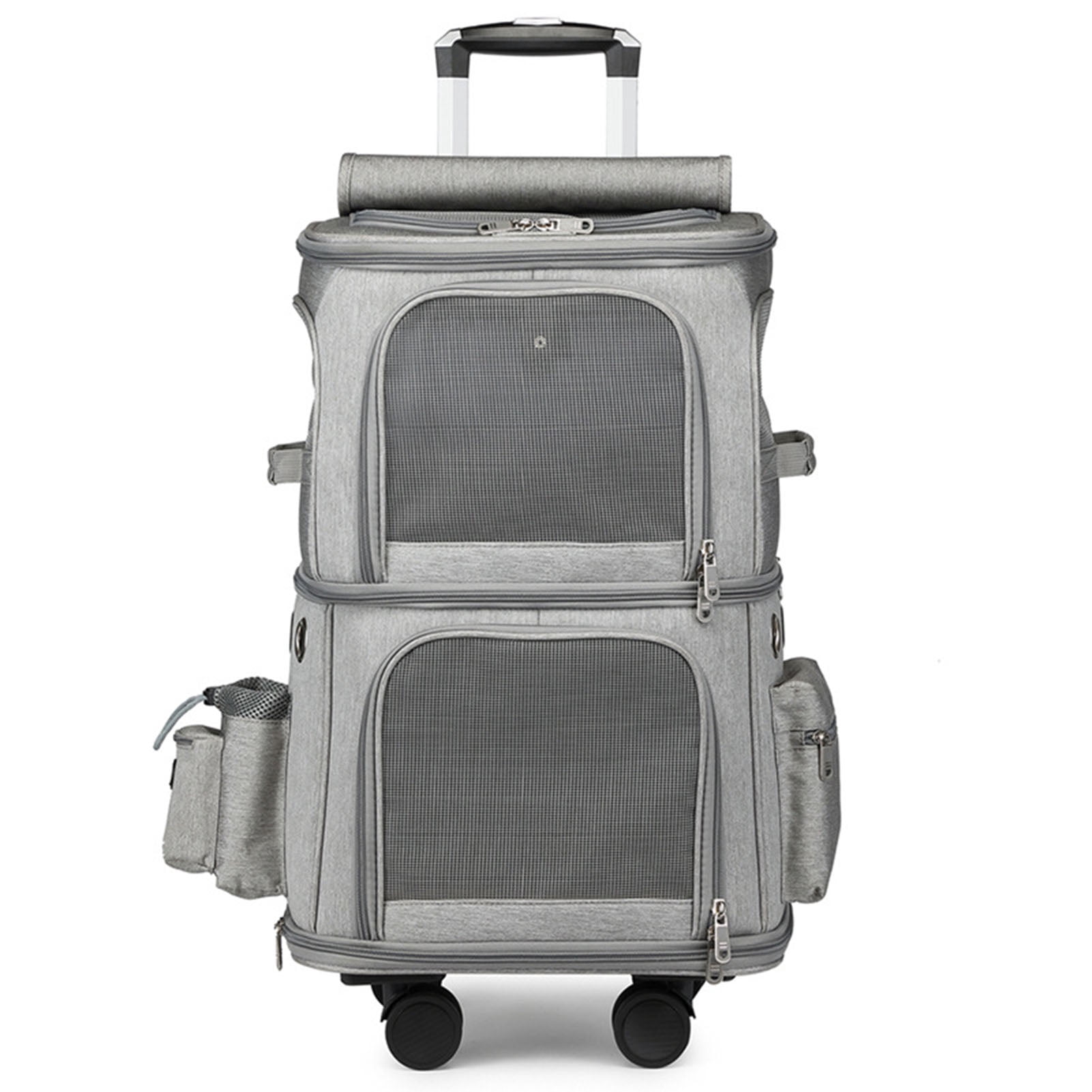 Double Compartment Pet Carrier Backpack with Trolley Wheels for Travel Walking