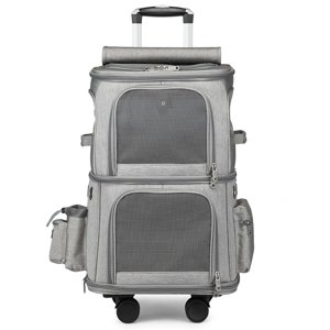 Sac à dos Double Compartiment Pet Carrier avec Roues de Trolley pour la marche
