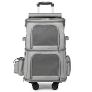 Double Compartment Pet Carrier Backpack with Trolley Wheels for Travel Walking