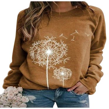 Women Dandelion Printed Crew Neck Long Sleeves Sweatshirt