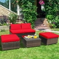 thumbnail image 1 of Costway 5PCS Patio Rattan Wicker Furniture Set Armless Sofa Cushioned Red, 1 of 10