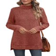 thumbnail image 3 of Ribbed Turtleneck Top for Women - Long Sleeve Basic Shirt with Side Slit, 3 of 5