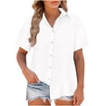 thumbnail image 1 of Timegard Womens Shirts Plus Size Cotton Linen Notched V-Neck Button down Short Sleeve Casual Loose Top, 1 of 6