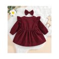 thumbnail image 3 of Xingqing Robe Princesse d'Automne pour Bébé Fille 2 Pcs à Volants à Manches Longues Boutonnée en Velours Côtelé Robe Trapèze Bandeau Rouge Vin 12-18 Mois, 3 of 9