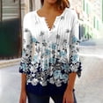 thumbnail image 2 of Pompotops Women's Casual Trumpet 3/4 Sleeve Printed Buttoned Basic Ruched Tops Pleated T-shirts Blouses On Sale, 2 of 5