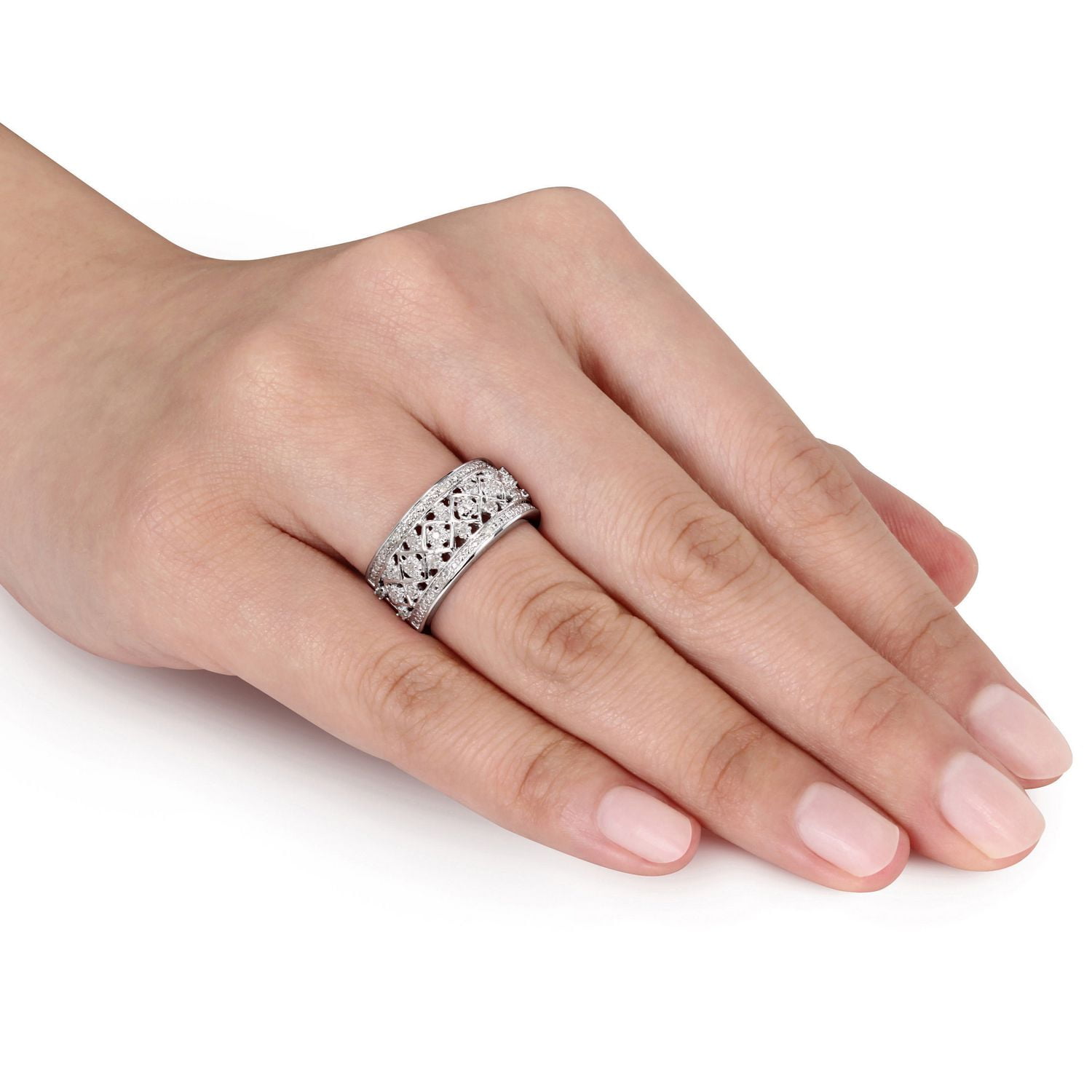 Bague rétro Miabella avec diamants 1/7 CT poids total en argent sterling