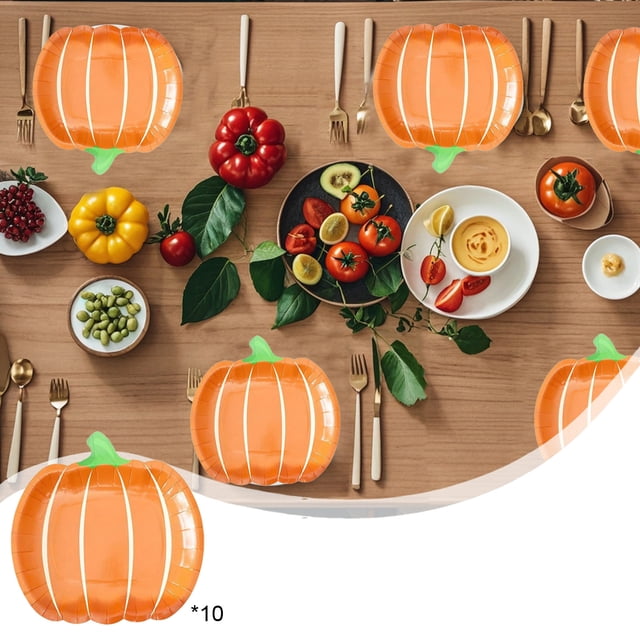 Todaioua 10 Pcs Assiettes en Papier Citrouille d'Automne Assiettes Jetables d'Automne Vaisselle de Fête de Récolte d'Automne Assiettes de Souper Orange de Récolte pour l'Action de Grâce Fournitures de Fête pour la Cuisine et les Repas