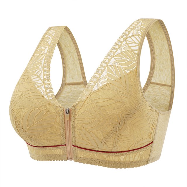 Virmaxy Womens Wireless Bra Oversized Soft Cotton Cup with No Steel Ring Cover Front Zipper Printing Chest Lifting Side Collection and Beautiful Back Underwear Yellow XXXXXXL