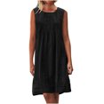 thumbnail image 1 of yoeyez Robe Maxi d'Été en Lin pour Femmes, Robe d'Été Plissée à Manches Cap pour Dames Grande Taille, Col Rond, Mini-Robe Décontractée Froncée, Coupe Ample, Ligne A, Robes de Plage Noires, 4TG, 1 of 7