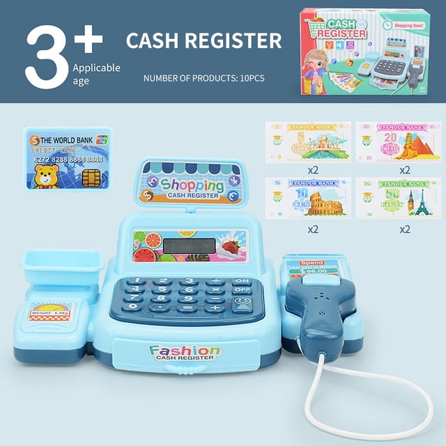 Blue Children'S Virtual Supermarket Cash Family Toy Baby Mini Convenience Store Cash Model