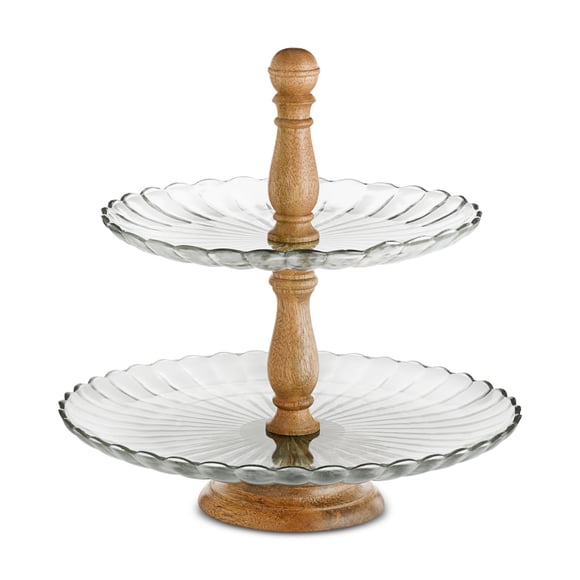 Martha Stewart Collection Serveur à 2 Niveaux en Verre et Bois