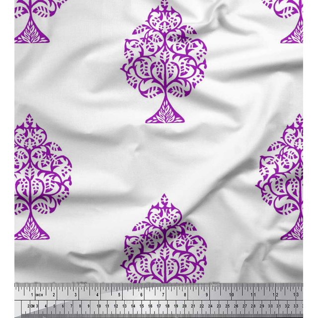 Soimoi Silk Fabric Tree Block Decor Fabric Printed Yard 42 Inch Wide