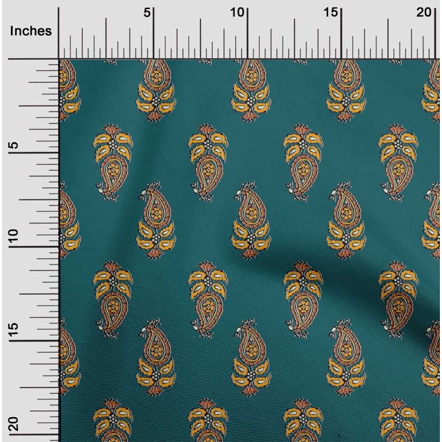 oneOone Cotton Silk Fabric Leaves & Paisley Block Print Sewing Fabric BTY 42 Inch Wide
