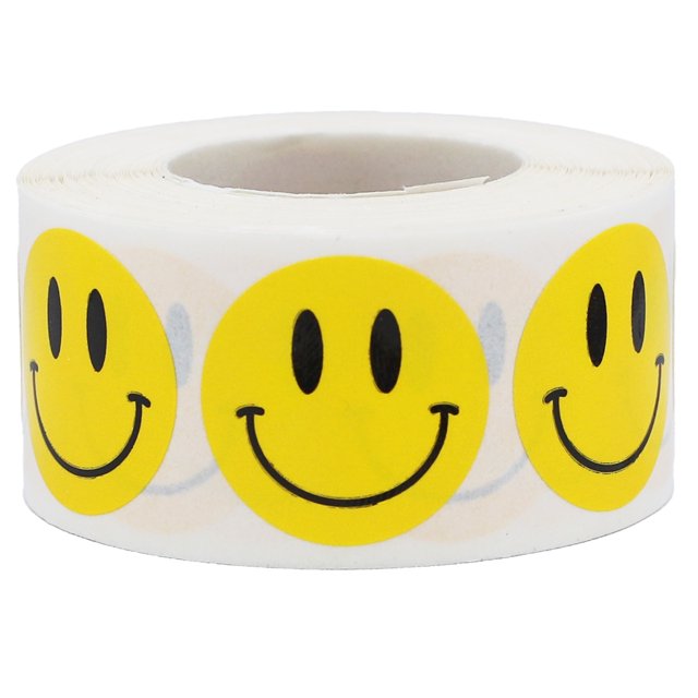 Autocollants Visage Heureux Jaune / Rond 1 Pouces Pouce / Lot de 500