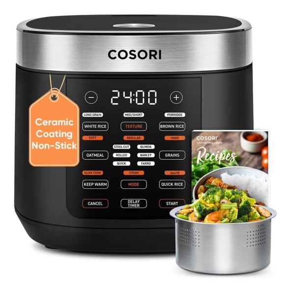 COSORI Rice Cooker 10 Cup, 24h Keep Warm, Non-stick Ceramic Inner Pot, 18 Functions Fuzzy Logic Rice Maker with Stainless Steel Steamer Basket, Saut&