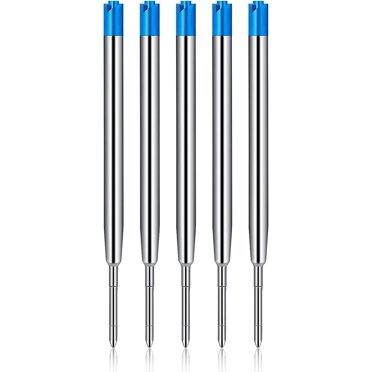 Recharges de Stylo à Bille Remplaçables Pointe Moyenne 1.0 mm Métal Écriture Fluide Recharge d'Encre Gel pour Fournitures Scolaires et de Bureau (Bleu-5 Pcs)