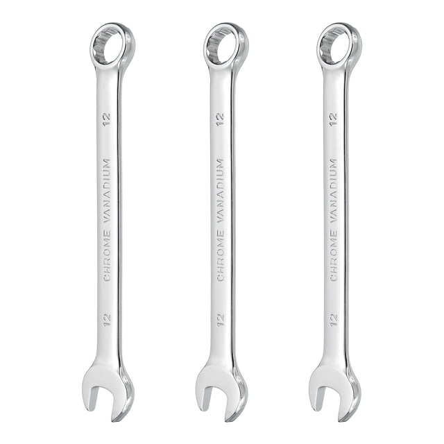 3 Pcs Clé à Combinaison 12mm Métrique Boîte 12 Points et Extrémité Ouverte CR-V Acier