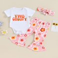 thumbnail image 2 of Baby Set featuring Letter Print Romper  Floral Print Pants  and Headband, 2 of 9