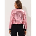 thumbnail image 4 of INSPIRE CHIC Blouson Bomber à Fermeture à Glissière Léger Métallique à Col Montant Holographique pour Femme Roses TP, 4 of 5