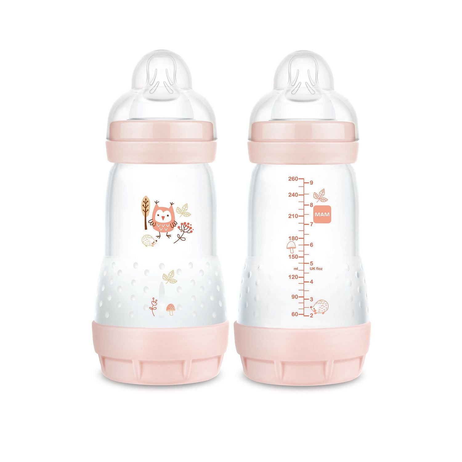 MAM Easy Start Anti-Colic Matte Baby Bottles, 2x9oz Bottles, Medium Flow Bottles with Silicone Nipple, Baby Bottles for Baby Girl