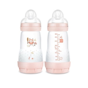 MAM Easy Start Anti-Colic Matte Baby Bottles, 2x9oz Bottles, Medium Flow Bottles with Silicone Nipple, Baby Bottles for Baby Girl