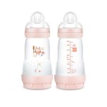 MAM Easy Start Anti-Colic Matte Baby Bottles, 2x9oz Bottles, Medium Flow Bottles with Silicone Nipple, Baby Bottles for Baby Girl