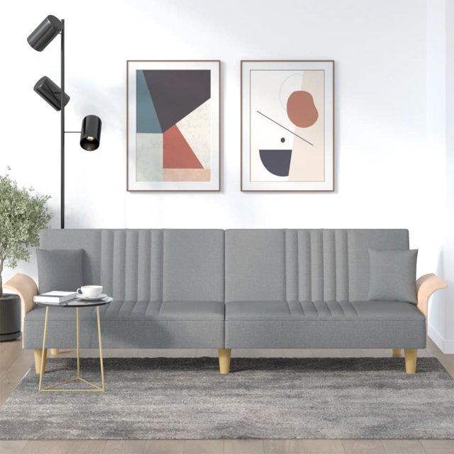 vidaXL Sofa Bed with Armrests Light Grey Fabric