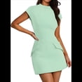 thumbnail image 1 of Robe d'Été pour Femme à Col Montant, Manches Courtes, Mini Robe de Boîte de Nuit, Vert Pâle, S, 1 of 8