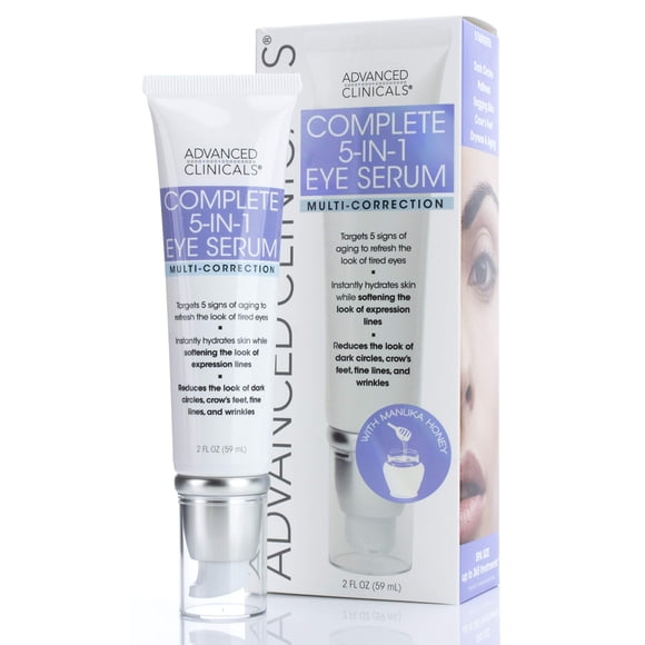 Advanced Clinicals 5-In-1 Multi Correction Eye Serum Lotion W/Retinol Collagen Vitamin C & Manuka Honey. Reduces Appearance Of Dark Circles Wrinkles Crows Feet & Fine Lines 2 Fl Oz