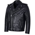 thumbnail image 3 of Black Biker Leather Jacket With Notched Lapels And Waist Belt Mens Black Leather Motorcycle Jacket Black Leather Riding Jacket Double Rider size XXL, 3 of 5