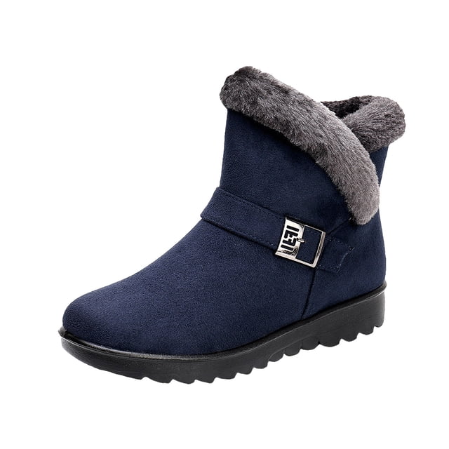 Liquidation d'Économies d'Hiver! Bottines pour Femmes PEZHADA, Bottes pour Femmes, Grandes Tailles Bottes d'Hiver pour Femmes Isolées pour l'Extérieur Chaussures à Bout Rond à Enfiler Bottes Décontractées à Fermeture Éclair Bleu