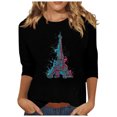 thumbnail image 3 of Pompotops T-shirt Ample Imprimé pour Femme Blouse à Manches 3/4 Col Rond Hauts Décontractés Liquidation, 3 of 4
