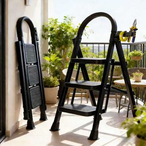 Véhicules utilitaires lourds 3-step échelle pliante portable, supports 300 livres, échelle pliante en plastique durable avec pas antidérapants, léger et facile à transporter