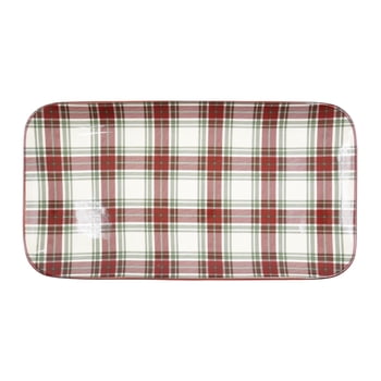 Holiday Time Cranberry Spice Collection Red Plaid Serving Platter, 13.8" x 7.6", Multi-color, Stoneware, 1 Count