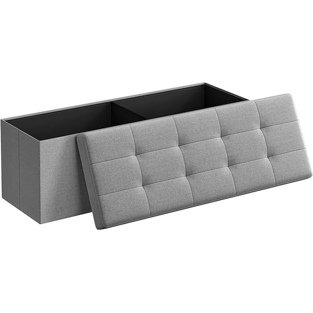SONGMICS 43 Inches Folding Storage Ottoman Bench, Storage Chest, Foot Rest Stool, Light Gray