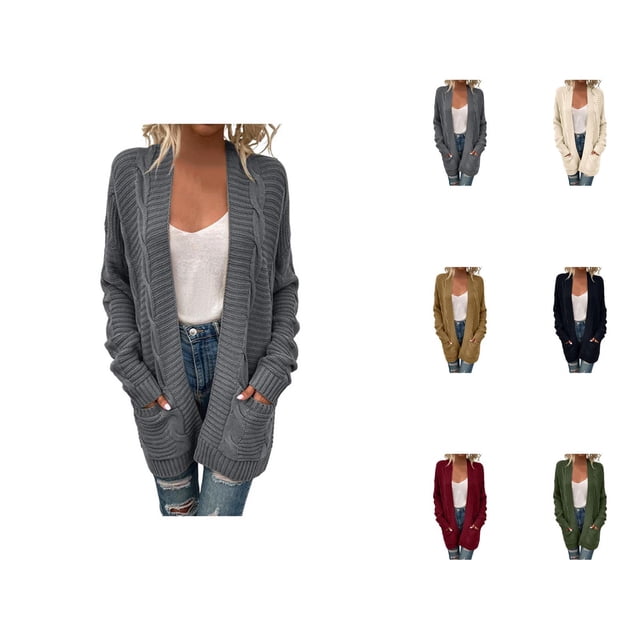 Cardigans pour Femmes à devant Ouvert, Manches Longues, Manteau en Tricot Torsadé avec Poches, Cardigans pour Femmes