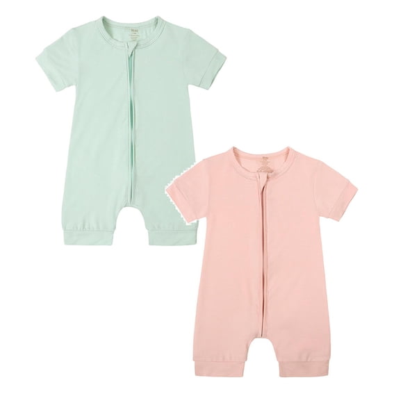 Grenouillère pour Bébé à Dos Doublé Pyjama Doux à Manches Courtes Dormeur Vêtements pour Tout-Petit 6-12 Mois Lot de 2